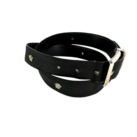 Genuine GIANNI VERSACE Black Leather Studded Medusa Unisex Belt Italy 34 main image 6